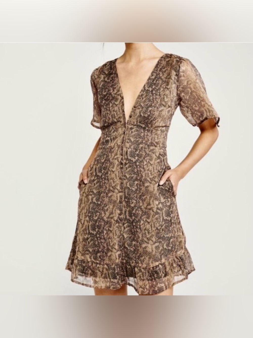 Abercrombie & Fitch Button Down Brown Python Print Dress, NWT Size XS